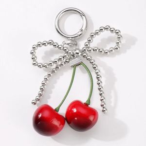 Fashion Pearl Lace Bow Red Cherry Keychains Summer Fruits Cherries Cherry <b>Charm</b> <b>Keyring</b> for Women's Bag Accessories Gift - Product Image 6