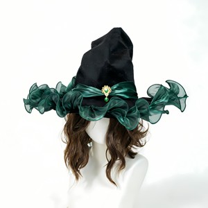 Sombrero de Bruja Luling Yaoyao, Verde Oscuro, Terciopelo, Talla Única, Decorado con Esmeraldas, Accesorio de Disfraz de Halloween, Sombrero de Fiesta - Product Image 3
