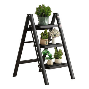 <b>Folding</b> <b>Ladder</b> 3 <b>Steps</b> Thickened Carbon Steel Indoor Outdoor Use With Anti Slip Foot Pads And Wide Treads - Product Image 3