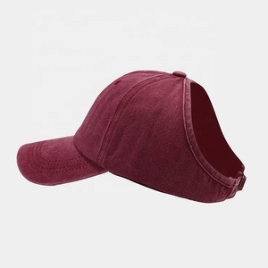 Sport di alta qualità 6 pannelli Plain Custom logo Vintage vecchio stile esterno lavato in cotone coda di cavallo cappellino da Baseball - Product Image 3
