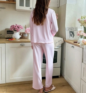 <span class=keywords><strong>Pijama</strong></span> Casual <span class=keywords><strong>Rosa</strong></span> de Algodón con Lazo para Mujer, Conjunto de Dos Piezas, Ropa de Dormir, Ropa para el Hogar, Pijamas Personalizables ODM - Product Image 6