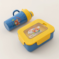 Boîte à bento portable de qualité alimentaire à compartiments séparés avec couvercle en plastique pour étudiants, enfants, boîte à lunch à thème de personnage de dessin animé, ensemble avec bouteille d'eau