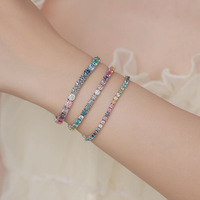 Bracelet Tennis en Argent Sterling 925 avec Moissanite et Zircons Colorés, Chaîne Élastique Entièrement Sertie de Diamants pour Femme