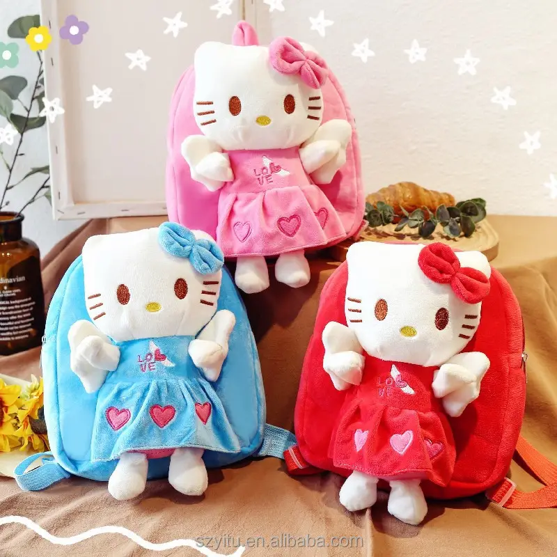 2023 New Little Girls Kindergarten Mini Cute Cartoon Kitty Cat Plush Doll School Back Pack Cat Kitty Backpack School Bag