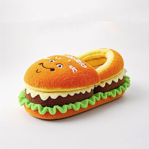 Venta al por mayor de pantuflas de algodón con dibujos animados personalizados comida para adultos en forma de hamburguesa y hamburguesa con queso juguete divertido relleno de algodón PP - Product Image 1