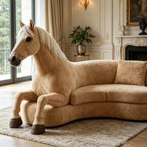 Canapé lounge incurvé en forme de cheval, revêtement en peluche beige, structure en fibre de verre pour villa de luxe - Product Image 5