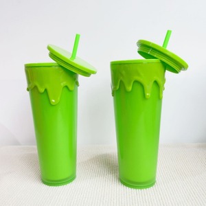 Gobelet à paille en plastique PS double paroi vert fluorescent effet lave nocturne 24OZ (710ml) grande capacité, accessoire pour l'école, gobelet à café en stock - Product Image 5
