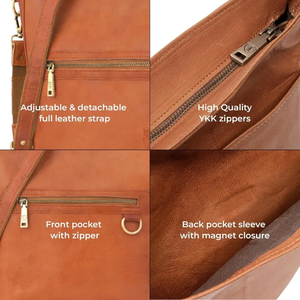 Sac bandoulière en cuir véritable durable, fabriqué en cuir de haute qualité, avec sangle réglable, rangement spacieux, compartiments sécurisés - Product Image 5
