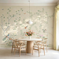 Papier peint personnalisé, fond mural fleurs et oiseaux, papier peint élégant et luxueux pour chambre à coucher, salon, hall d'entrée et salle à manger
