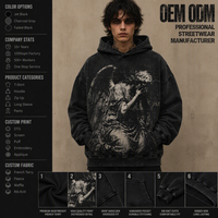 Sweat à capuche oversize épais pour homme, 100% coton, en molleton vintage, délavé à l'acide, avec imprimé ange pleurant gothique, style streetwear, personnalisé ODM