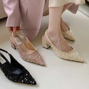 Sandales à talons hauts pour femmes, talons pointus, ouvertes, rehaussantes, légères, antidérapantes, à paillettes et perles, style Daur Sense! - Product Image 4