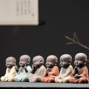 Estatua de Buda Sonriente de Cerámica Color Arena Natural, Mascota de Té, Decoración para Mesa de Té, Estatuas de Buda - Product Image 6