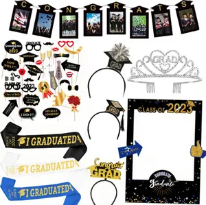 Graduation Photo booth frames Props sash head wear Tiara for Congrats Grad class of 2024 Graduation Party Decorations supplies