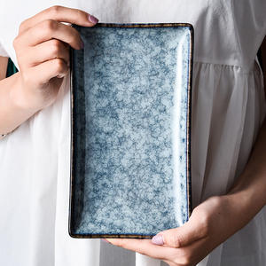 Assiette rectangulaire et en forme de nuage en céramique, style japonais, avec glaçure bleue réactive, pour <span class=keywords><strong>sushi</strong></span>, sashimi, barbecue, vaisselle de restaurant - Product Image 4
