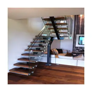 Lüks tasarım harici galvanizli metal merdiven çelik kiriş düz ahşap merdiven