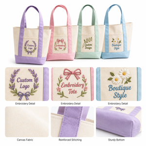 Sac fourre-tout en toile color block personnalisé avec logo brodé, sac à bandoulière pour femme, sac de courses réutilisable pour cadeau quotidien - Product Image 6
