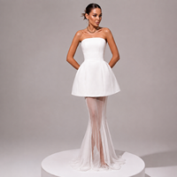 Robe de soirée élégante en tulle blanc et noir pour femme, sans bretelles, superposée, pour fêtes formelles et mariages, sur mesure, OEM, ODM, vente en gros