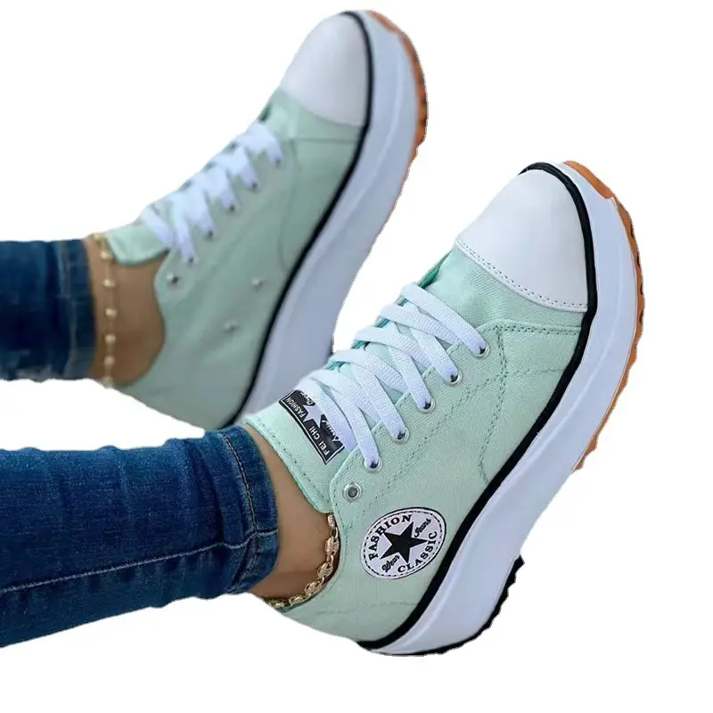 2022 Lente Nieuwe Canvas Schoenen Ademend Hoge Top Casual Vrouwen Schoenen Dikke Zool Lace Up Originele Canvas Schoenen