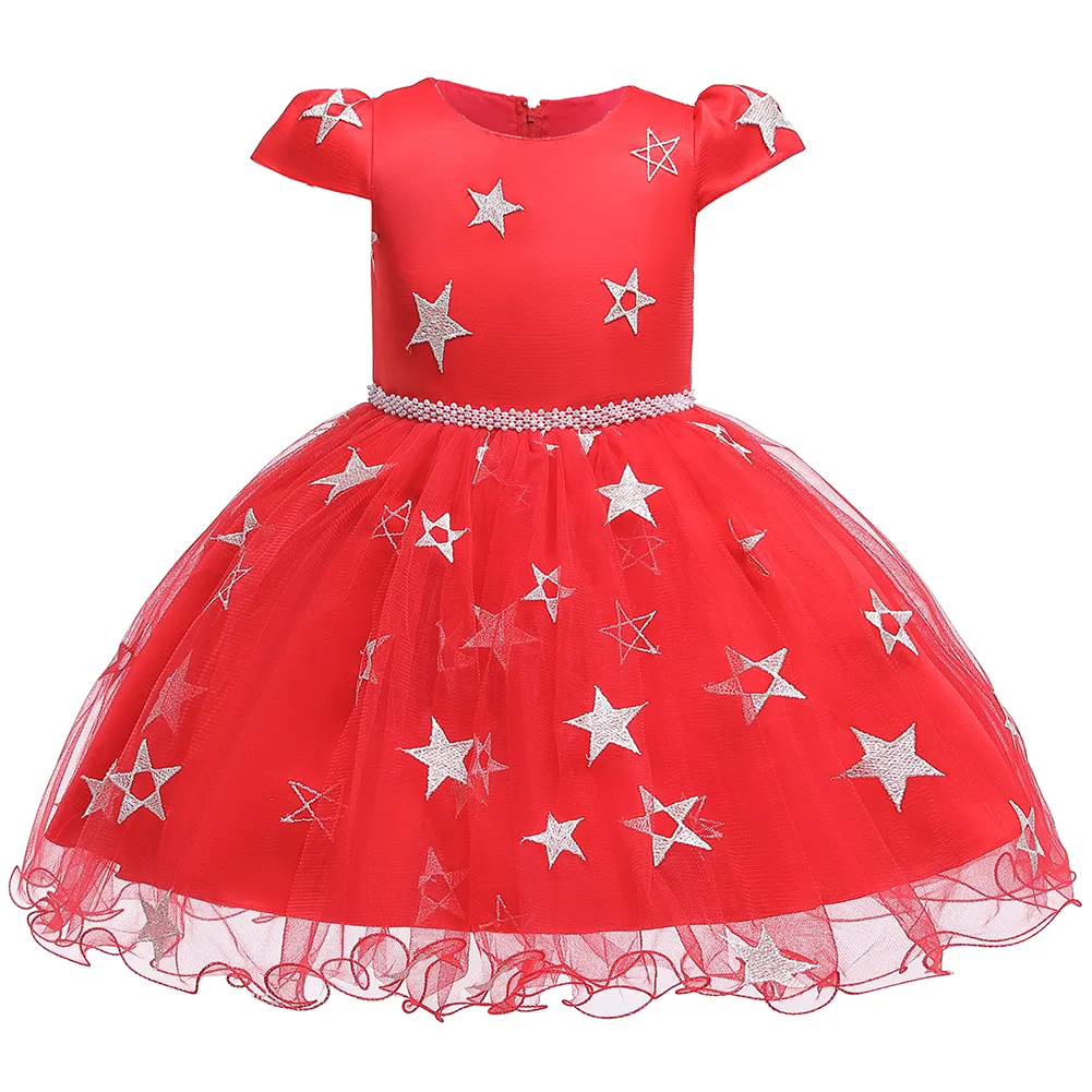 Robe de bal pour enfant de style occidental rouge du Nouvel An robes d'anniversaire pour bébé fille à motif d'étoiles pour 3Y robe de soirée élégante pour enfants