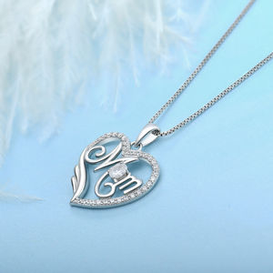Exquisito diamante CZ 925 plata esterlina corazón mamá colgante collar con regalo del Día DE LA MADRE joyería para mujer - Product Image 4