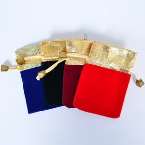 Multi-colors Wedding Jewelry Pouch Opening Bags in Stock 12*15cm Bag Hot Stamping Gold Gift Pack Drawstring with Bead Velvet LW