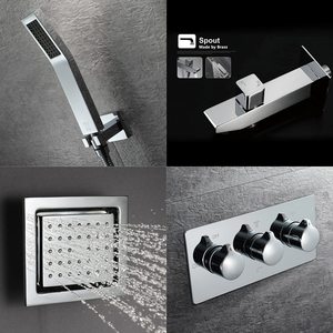 Grifo de ducha de lluvia de baño termostático LED, cabezal de ducha de cascada con función de música de chorro de cuerpo de latón de un solo mango - Product Image 2