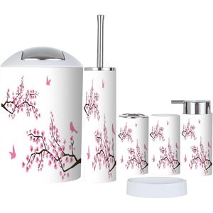 Juego de accesorios de baño de pájaros de flor de cerezo de 6 piezas Colección de accesorios de baño - Product Image 1