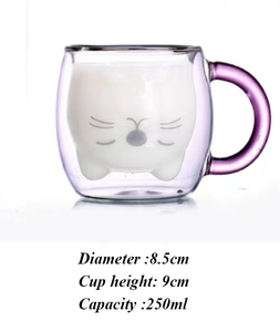Doppelwandige Kaffeeglas-Tasse mit Niedlichem Cartoon-Katzen-Muster Haushalt Milch Bedruckter Becher - Product Image 6