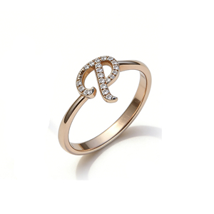 Anillo de compromiso unisex de oro macizo chapado en oro de 10K/14K con diamantes cultivados en laboratorio y circonitas, diseño de racimo, personalizado, bonito, para aniversario, con letras del alfabeto. - Product Image 1