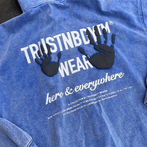 เสื้อฮู้ดดี้พิมพ์ลายพัฟฟ์ทรงโอเวอร์ไซส์สำหรับผู้ชาย สีน้ำเงิน สไตล์สโนว์วอช ผ้าฝ้ายเฟรนช์เทอร์รี่ เสื้อฮู้ดดี้ผู้ชาย - Product Image 2