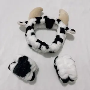 Cow Headband with 2pcs Cow Print Wristband, Cute Cow Print Face Wash Headband Spa Makeup Hair Bands Facial Skincare Head Wraps