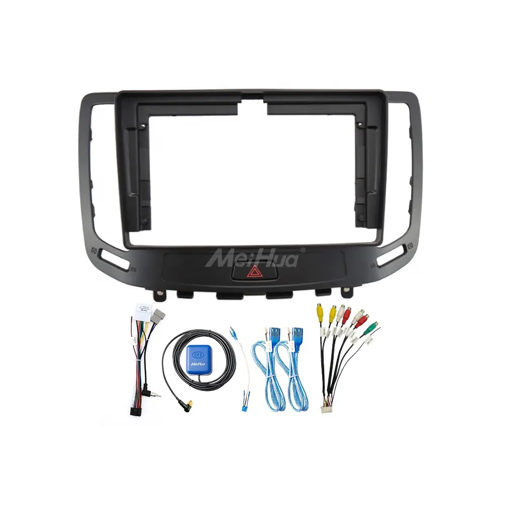 Meihuaカーベゼルステレオラジオ9インチフレームforInfiniti G 2006-2014 with Wiring Harness RCAGPS Cables Trim Parts