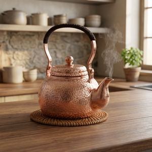 กาน้ำชาทองแดงแบบจีนโบราณพร้อมฝาปิด ด้ามจับโลหะ ทนความร้อน - Product Image 3