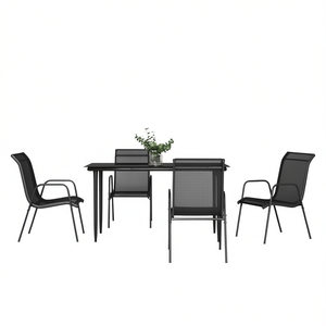 Set da Pranzo da Giardino Nero per 4 Persone, Struttura in Acciaio, Arredamento Esterno Contemporaneo Resistente alle Intemperie - Product Image 1