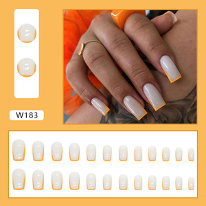 <span class=keywords><strong>Uñas</strong></span> Acrílicas Cuadradas con Pegamento, <span class=keywords><strong>Color</strong></span> <span class=keywords><strong>Amarillo</strong></span>, Estilo Francés Minimalista, Longitud Media, Elegantes y Sencillas - Product Image 2