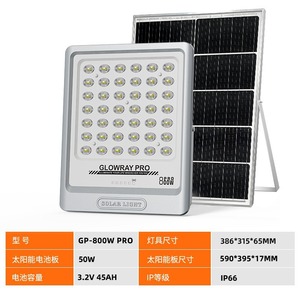Projecteur solaire Glowray Pro 800W avec panneau 50W, éclairage mural LED extérieur IP66 - Product Image 1