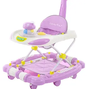 Purple 4 In 1 Sit-to-stand Learning Infant Shining Walker Baby Music Light With 8 Wheels On Flat