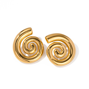 Spiral <b>Titanium</b> Steel <b>Stud</b> Earrings 18K Gold Plated Geometric Design For Women Fashionable Unique Minimalist Jewelry - Product Image 5