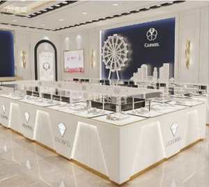 Nueva Vitrina Minimalista Dorada para Joyería con Luz LED y Puerta Corredera para Exhibición de Accesorios, Relojes y Teléfonos Móviles - Product Image 3