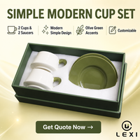 Ensemble tasse et soucoupe en céramique vert olive bicolore, blanc, 2 tasses, 2 soucoupes, design moderne et simple, logo personnalisé, vente en gros, boîte cadeau
