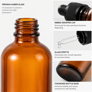 Amber <b>Dropper</b> <b>Bottle</b> Full Size Set 5ml to 100ml Matching Series Starter Kit Skincare Brand Product Line Bundle Wholesale Factory - Product Image 4