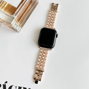Para <span class=keywords><strong>Apple</strong></span> <span class=keywords><strong>Watch</strong></span> Band 38 40 41 42 44 45 mm Mujeres Niñas Cadenas de metal con cuentas de perlas Pulsera de eslabones Correa de reloj para Iwatch Series 8 7 - Product Image 5