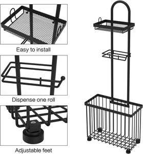 Étagère de rangement moderne pour serviettes en papier et rouleaux de magazines en métal à double étage avec étagère pour tablettes - Product Image 4