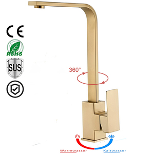 <span class=keywords><strong>Robinet</strong></span> <span class=keywords><strong>de</strong></span> cuisine moderne en acier inoxydable doré à poignée unique, carré, eau chaude et froide, rotation à 360 degrés, montage sur plan, pour hôtel et salle <span class=keywords><strong>de</strong></span> bain - Product Image 1