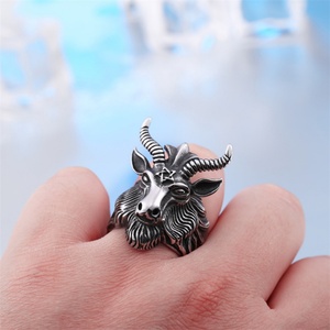 Anillos de Dedo Redondos con Cabeza de Oveja, Joyería Retro de Acero Inoxidable Fundido para Hombre - Product Image 2