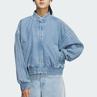 Nouvelle veste bomber en jean pour femme, style chinois, avec boutons grenouille, vintage, délavée, col montant, coupe courte