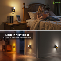 LOHAS 3 couleurs 3000K/5000K/ambre, applique murale moderne rotative, veilleuse avec capteur crépusculaire, lampe de nuit LED pour chambre à coucher