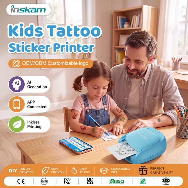 ACP31 Ink-less Thermal Tattoo Printer DIY Drawing Toys Custom Temporary Tattoo Maker Kit for Kids & Parents Interactive Toy