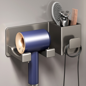 Banyo saç kurutma makinesi duvara monte raf raflar aksesuarları saç fırçası braketi paslanmaz çelik saç kurutma makinesi tutucu - Product Image 5