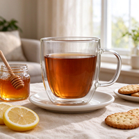 Mug à café en verre borosilicate à double paroi avec poignée, compatible micro-ondes, sans BPA